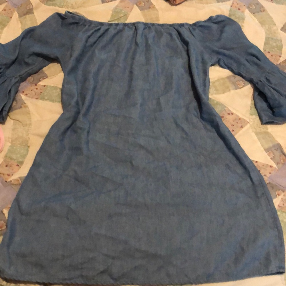 Denim blue off the shoulder dress